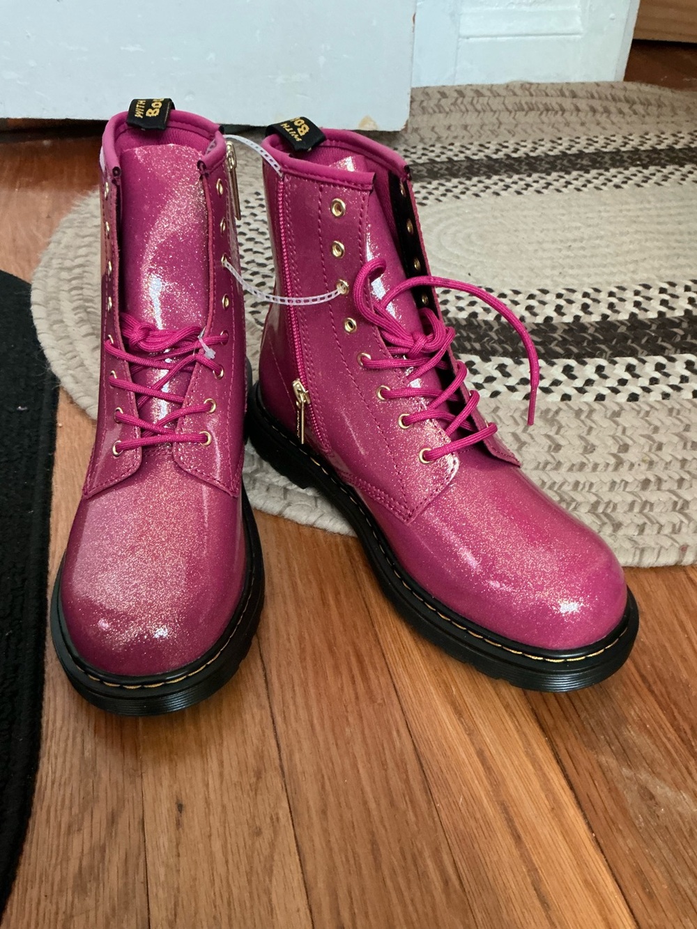 Dr. Martens Pink Glitter Lace-Up Combat Boots